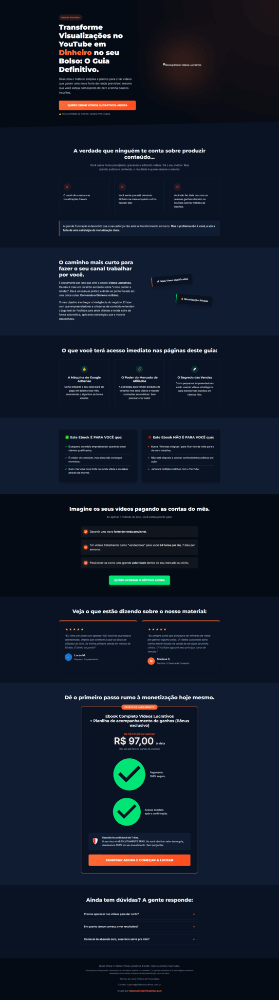 landing page vídeos lucrativos
